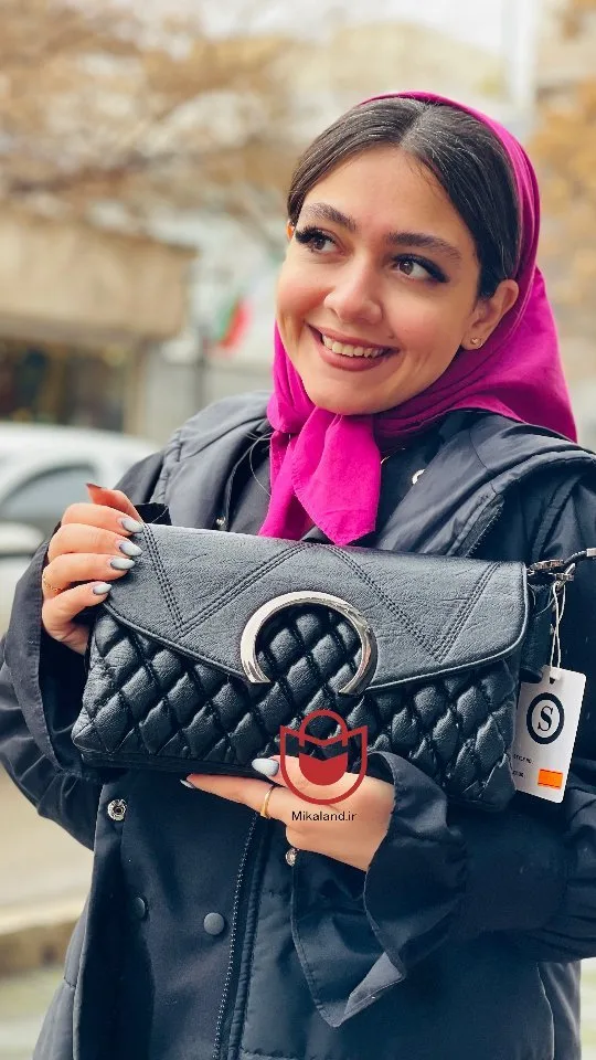 کیف دستی سنتوزا، رنگ مشکی، جنس چرم، طرح هندسی، مستطیلی، مدل حلقه‌ای