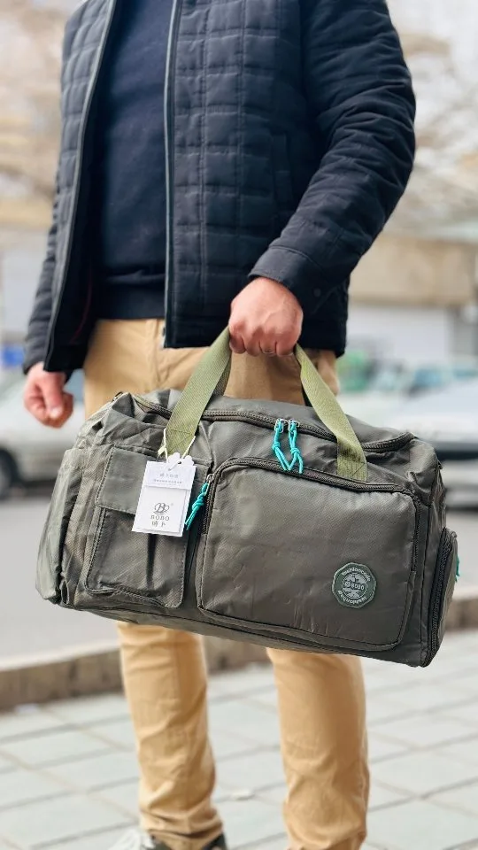 ساک مسافرتی، رنگ زیتونی و سبز، مستطیلی، دسته‌دار