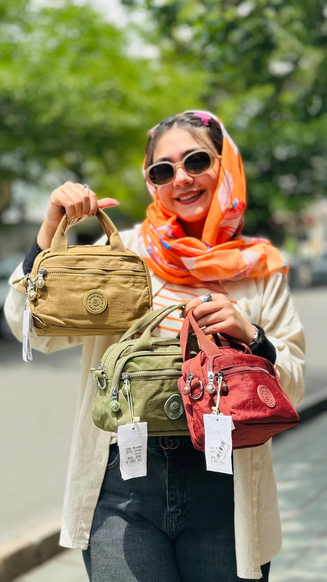 کیف دستی برزنت ضدآب بوبو، رنگ خردلی، سبز زیتونی و قرمز، زیپ‌دار، کوچک