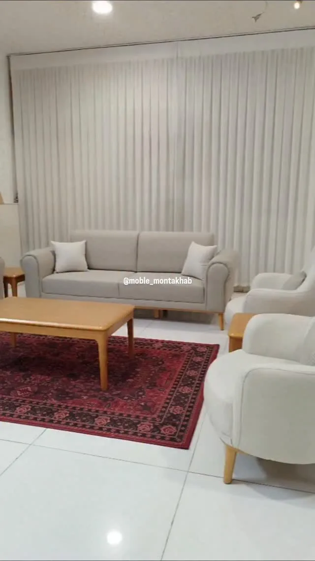 مبل بامبو، رنگ کرم، سفید و قهوهای، جنس پارچه و چوب، ست مبل ال و تک