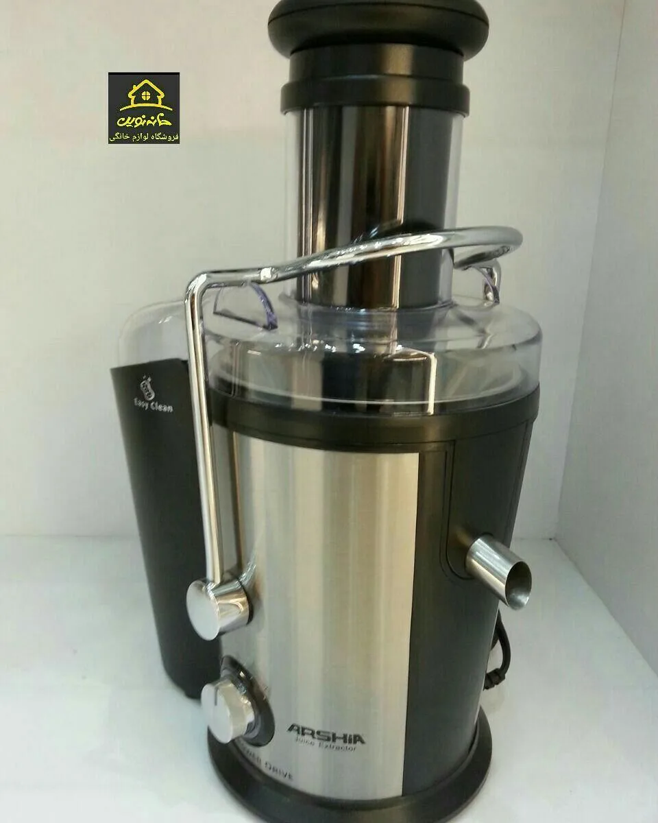 آبمیوه‌گیری ۸۰۰ وات عرشیا، رنگ نقره‌ای و مشکی، جنس استیل و پلاستیک، برقی تک‌کاره