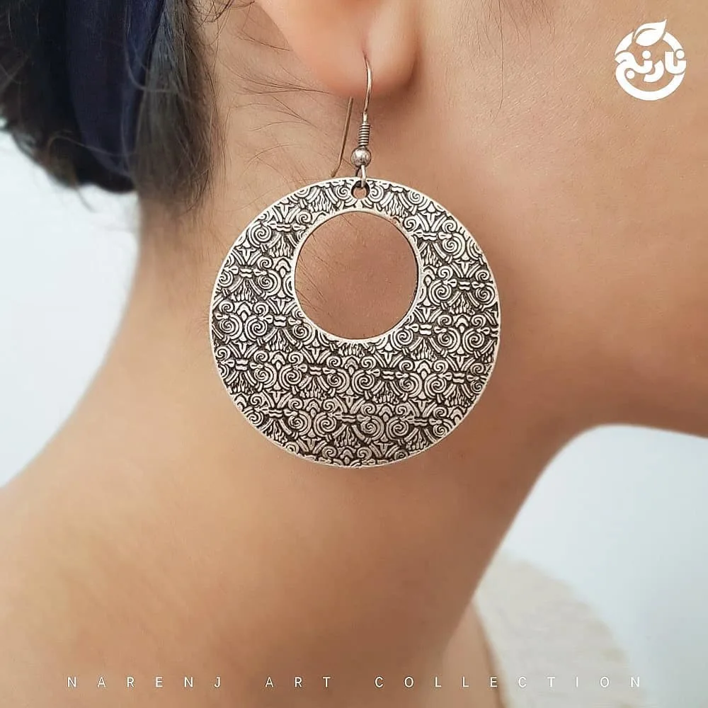 گوشواره، رنگ نقره‌ای، جنس فلز، گوشواره حلقه‌ای توخالی