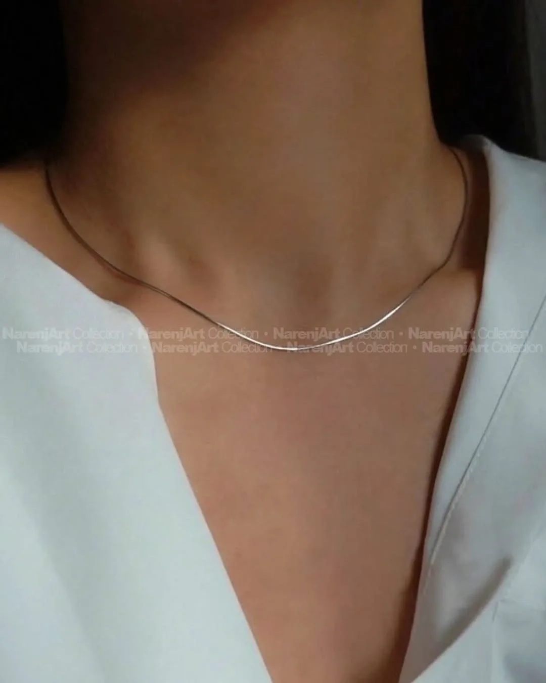 گردنبند نقره ای، جنس فلز، تخت و ساده