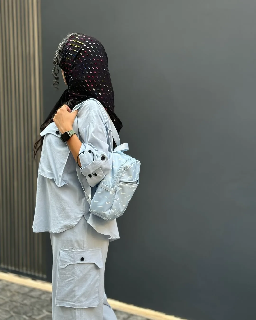 ست کارگو لینن — رنگ آبی — نمای کنار — جیب کارگو — عکس ۹