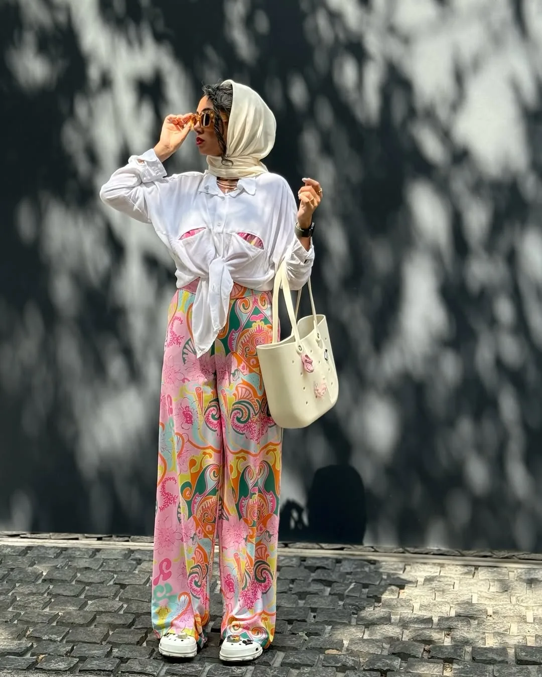 ست هاوایی کرپ — رنگ سفید — نمای کامل — پیراهن یقه دار — عکس ۵