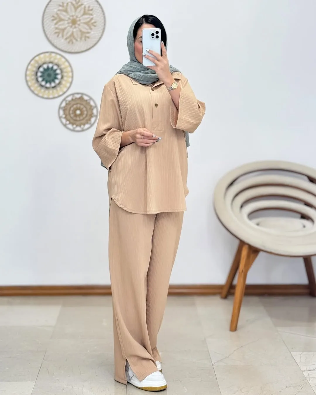 ست جلوبسته دو دکمه آیوا — رنگ خاکی — نمای کامل — ۲ دکمه — عکس ۹