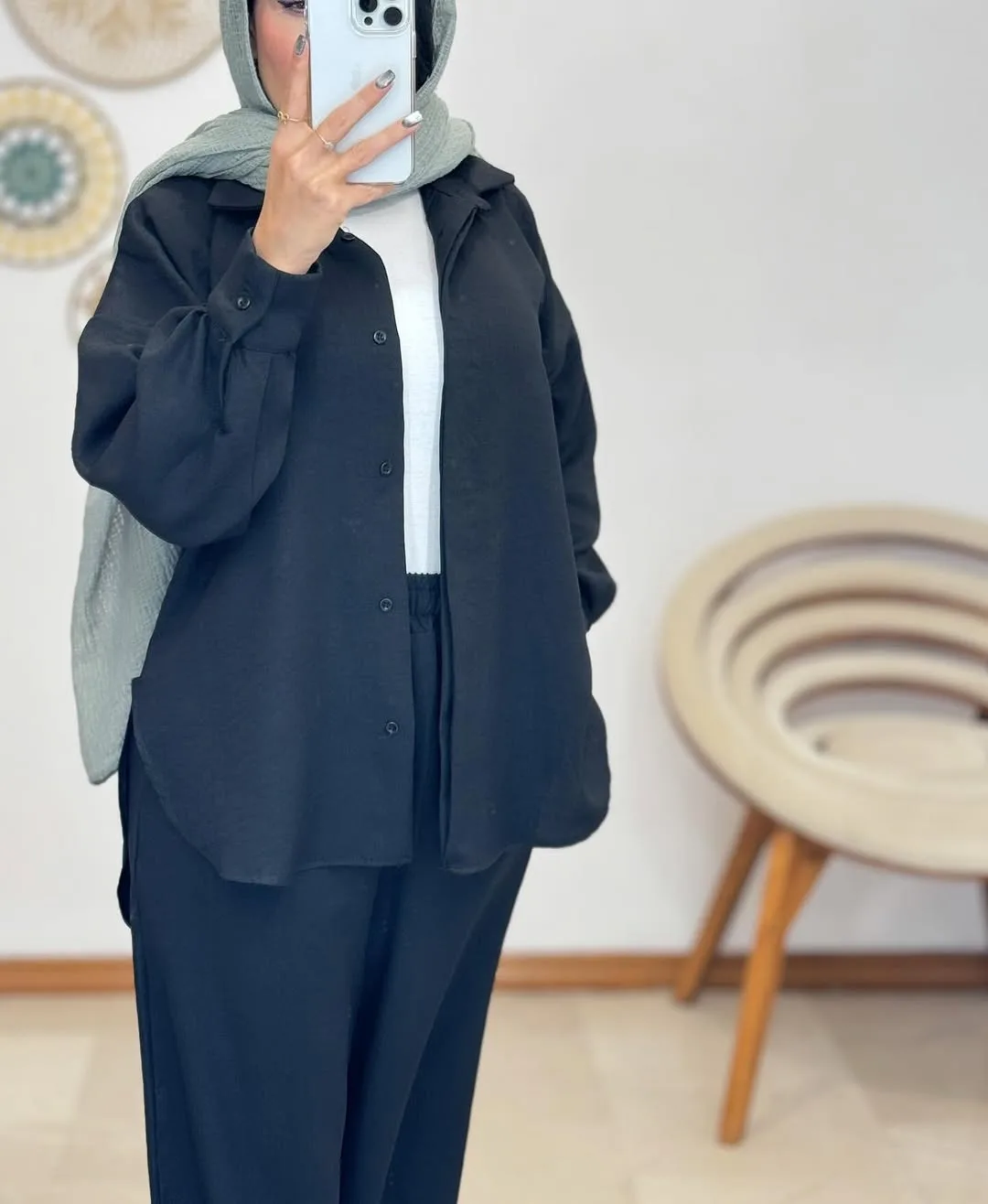 ست کرسپو کد ۲۰۵۳۸ — رنگ مشکی — نمای روی‌تن — دکمه — عکس ۸