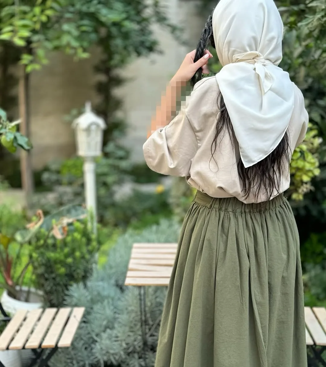 دامن طرح زارا — رنگ سبز — نمای پشت — قد ۹۰ — عکس ۸