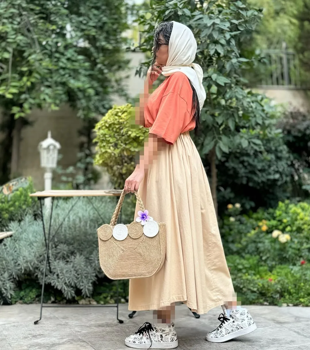 دامن طرح زارا — رنگ بژ — نمای کنار — قد ۹۰ — عکس ۱۰