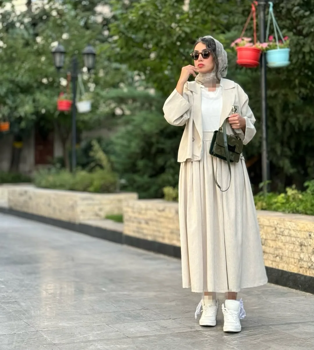 کت دامن لینن کجراه، رنگ کرم، کت کوتاه، دامن بلند