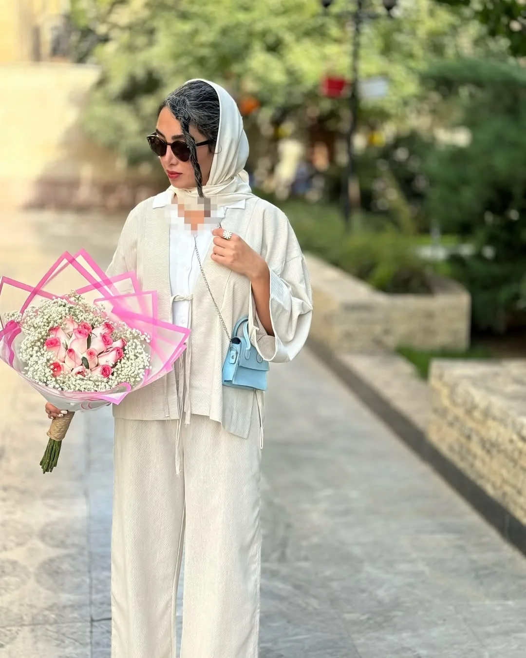 شومیز و شلوار لینن کجراه، رنگ کرم، مانتو بلند، شلوار گشاد