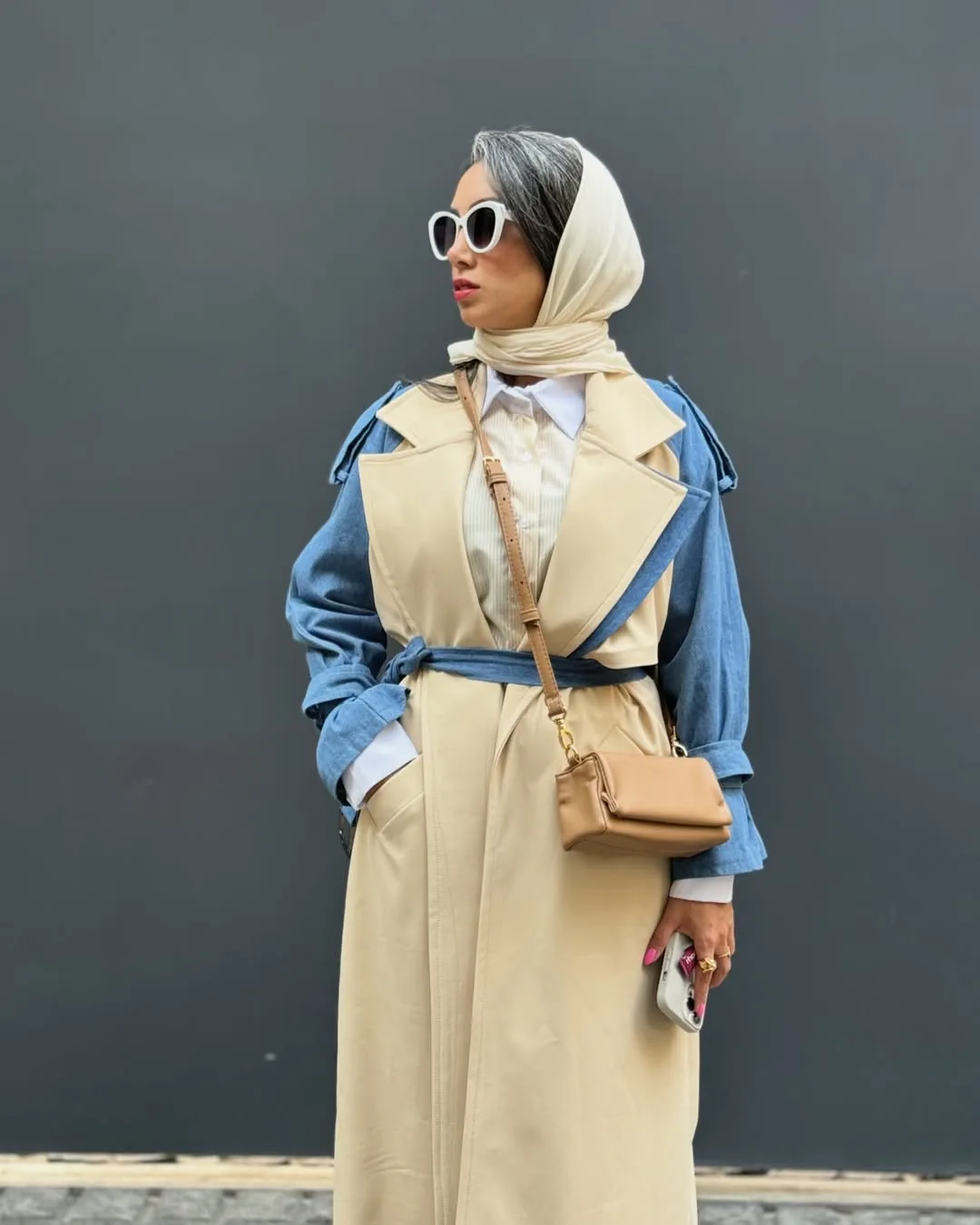 ترنچ کت ترکیبی جین و کتان