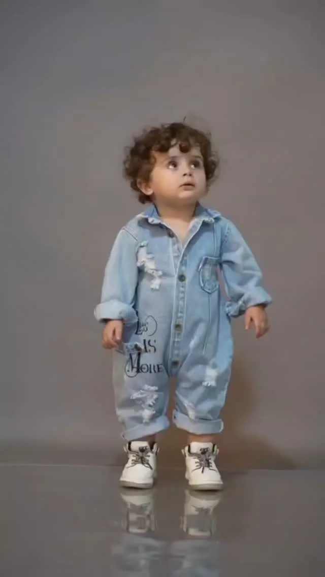 سرهمی جین بچگانه، رنگ آبی، قد بلند، آستین بلند، جذب