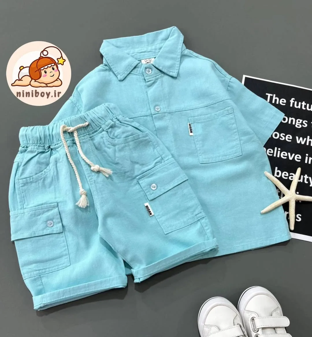ست پیراهن و شلوارک کتان بچگانه