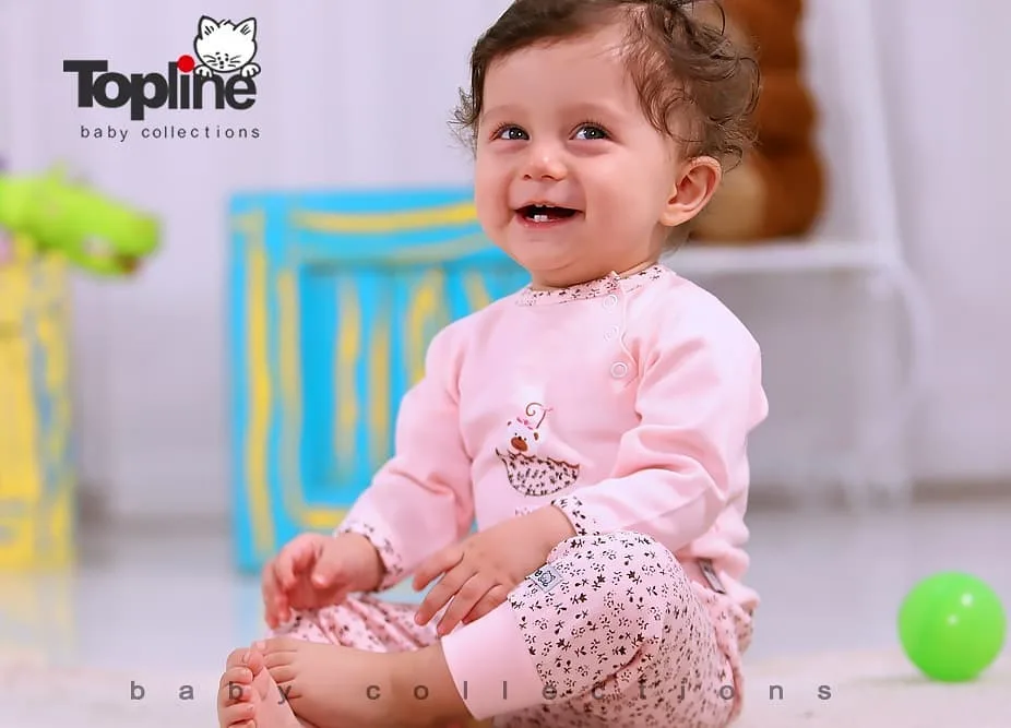 لباس دخترانه طرح چتر صورتی تاپ لاین، طرح گلدار، آستین بلند