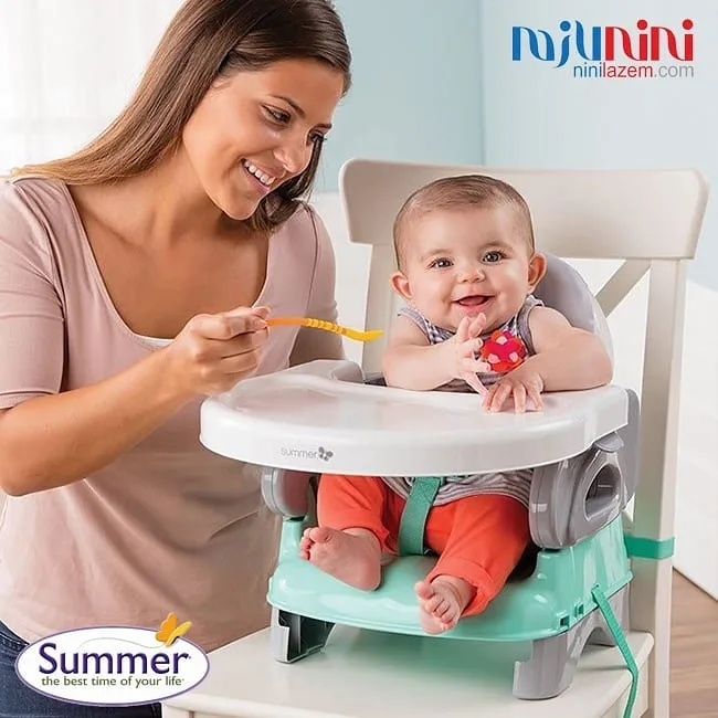 صندلی غذاخوری تاشو پرتابل Summer، رنگ سفید و سبز آبی، جنس پلاستیک، متصل به صندلی