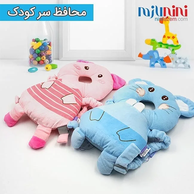 ضربه‌گیر و محافظ سر نوزاد Best Baby، رنگ صورتی و آبی، جنس پارچه، طرح شخصیت کارتونی، حلقوی، بالش‌مانند