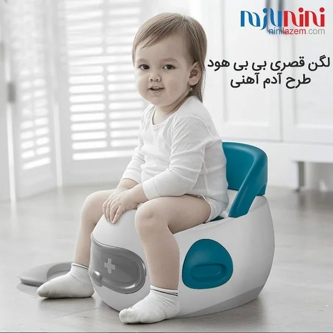 لگن قصری طرح آدم آهنی بی بی هود، رنگ سفید، آبی و خاکستری، جنس پلاستیک، لگن قصری بدون تکیه‌گاه