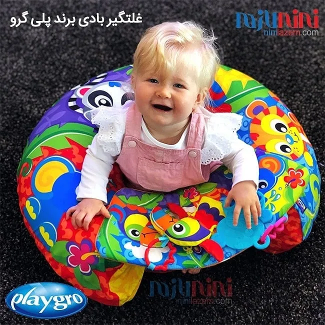 غلتگیر بادی کودک پلی گرو، رنگ رنگین‌کمان، جنس پارچه، طرح شخصیت کارتونی، پشتی دایره‌ای