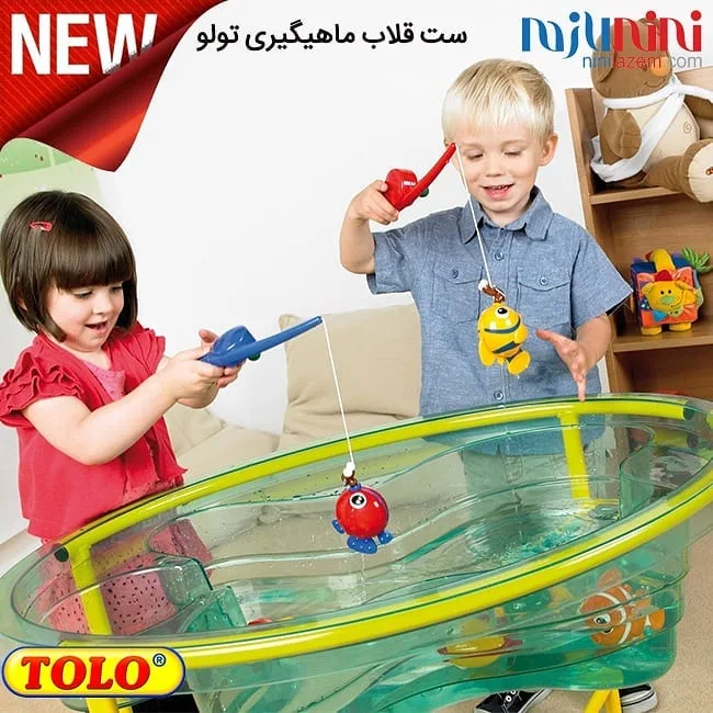 اسباب‌بازی ست قلاب ماهیگیری تولو، رنگ آبی، قرمز و زرد، جنس پلاستیک، ماهی و قلاب