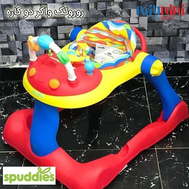 روروئک واکر دو کاره کودک spuddies، رنگ قرمز، زرد و آبی، جنس پلاستیک