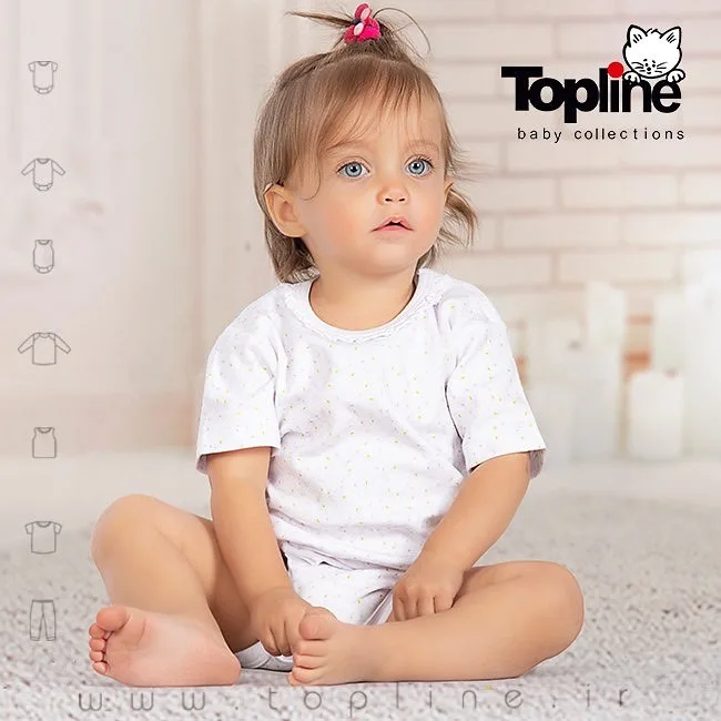 ست لباس نوزاد مدل برگ ریز تاپ لاین، رنگ سفید، جنس پنبه، آستین کوتاه، یقه گرد