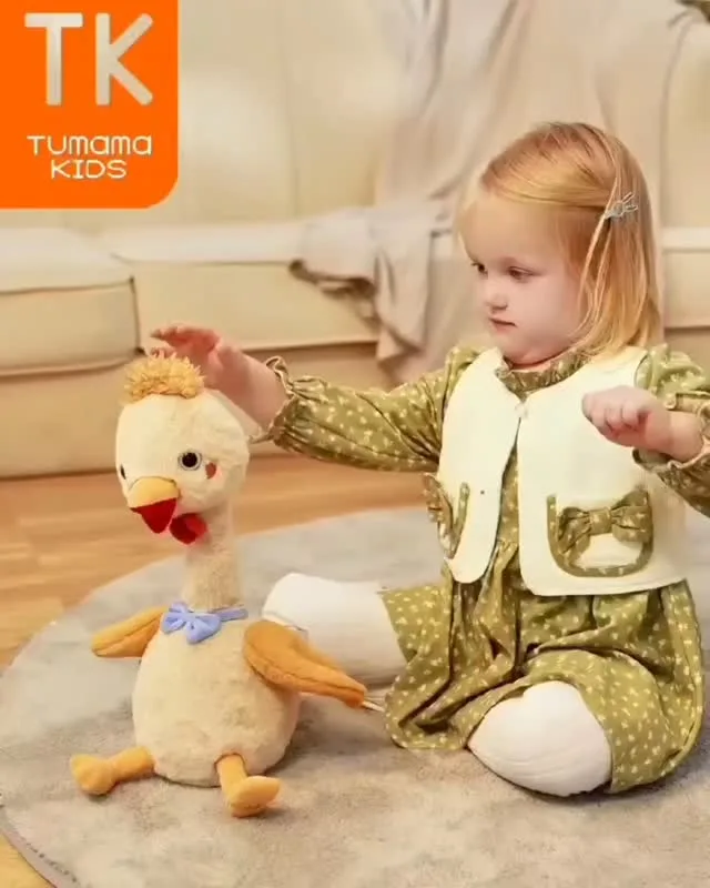 عروسک موزیکال سخنگو توماما، رنگ کرم، نارنجی و آبی، جنس پارچه، شکل غاز