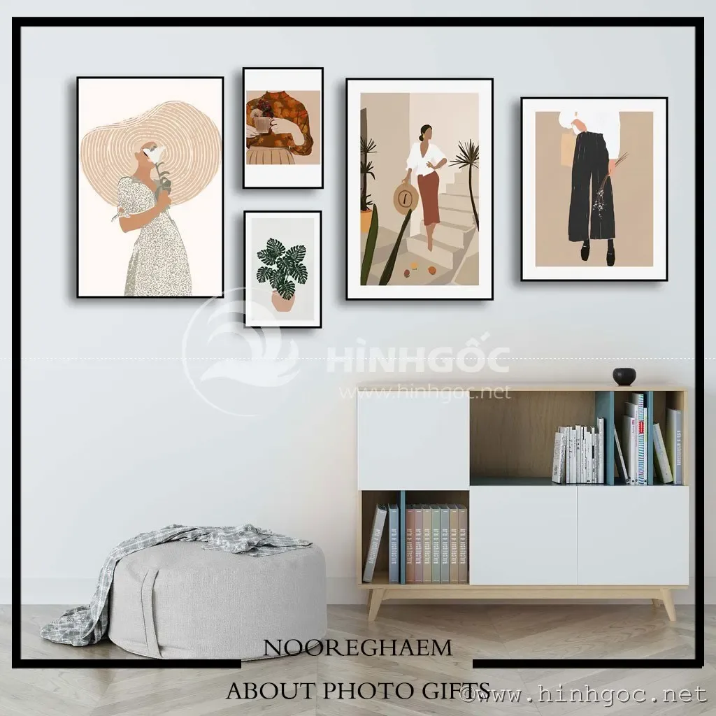 پکیج تابلو ۵ تیکه مینیمال، رنگ بژ، سیاه و سفید، جنس چوب و شیشه، چند تکه عمودی