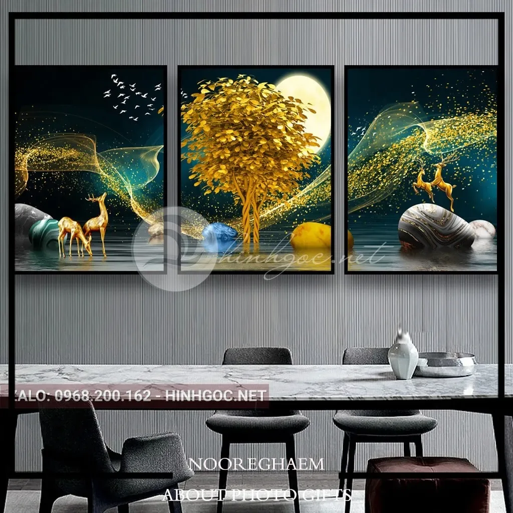 مجموعه سه عددی قاب عکس دکوراتیو، رنگ طلایی، مشکی و آبی، سه تکه، مستطیلی