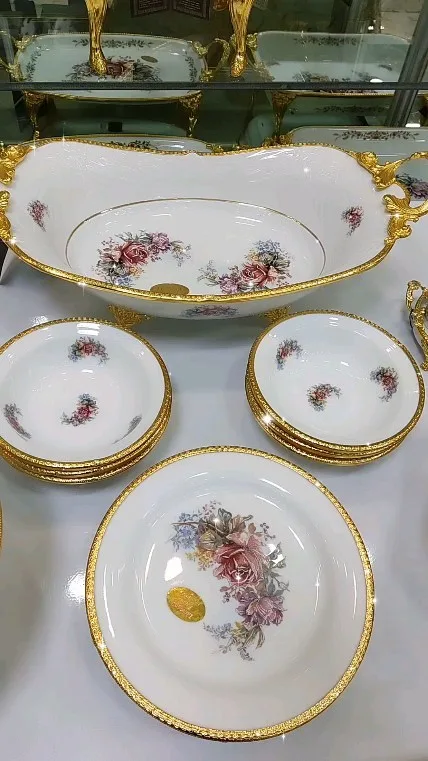 چیدمان ظروف لمونژ حسام (کشکول، شکلات‌خوری، رولت‌خوری و پیاله)