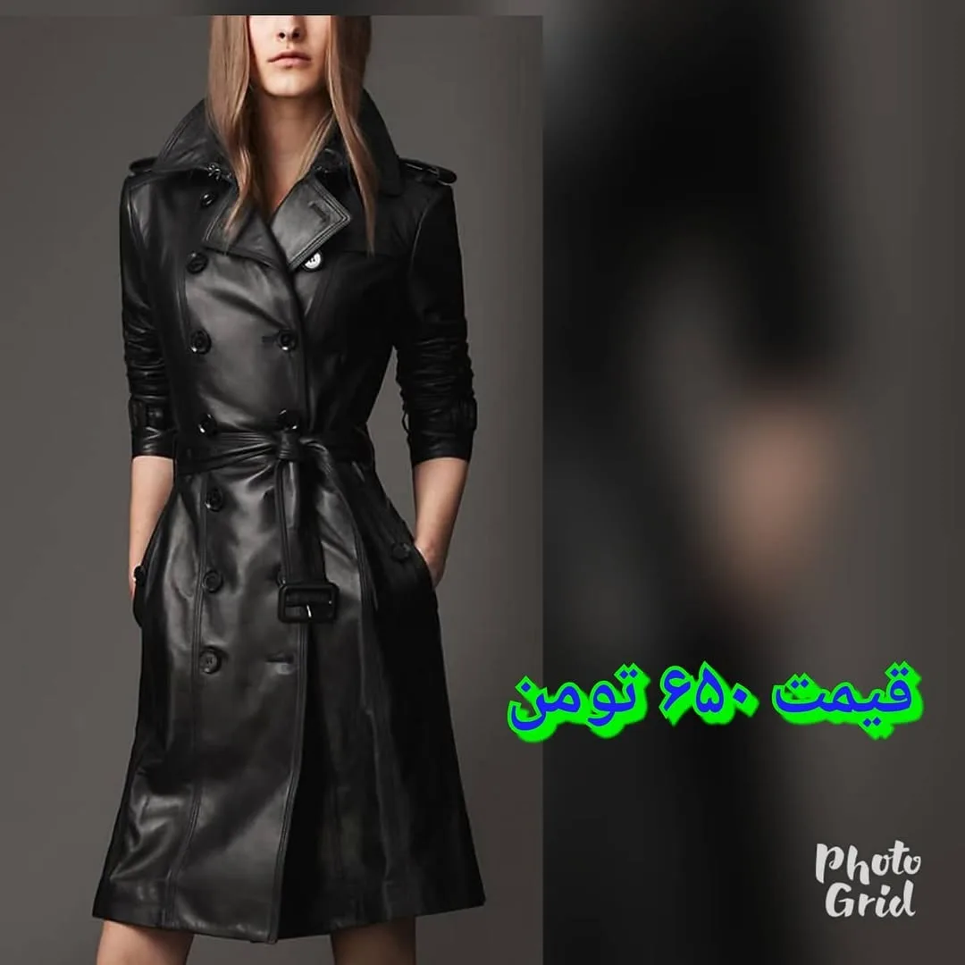 پالتو چرم مصنوعی محمدی، رنگ مشکی، بلند، کمربنددار، جذب