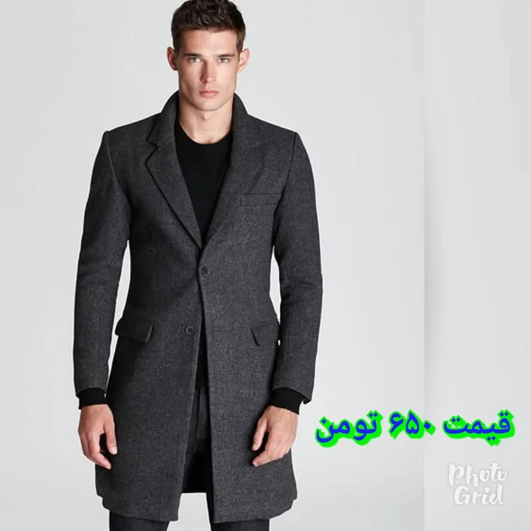 پالتو مردانه فوتر، رنگ خاکستری، بلند، یقه انگلیسی، جذب