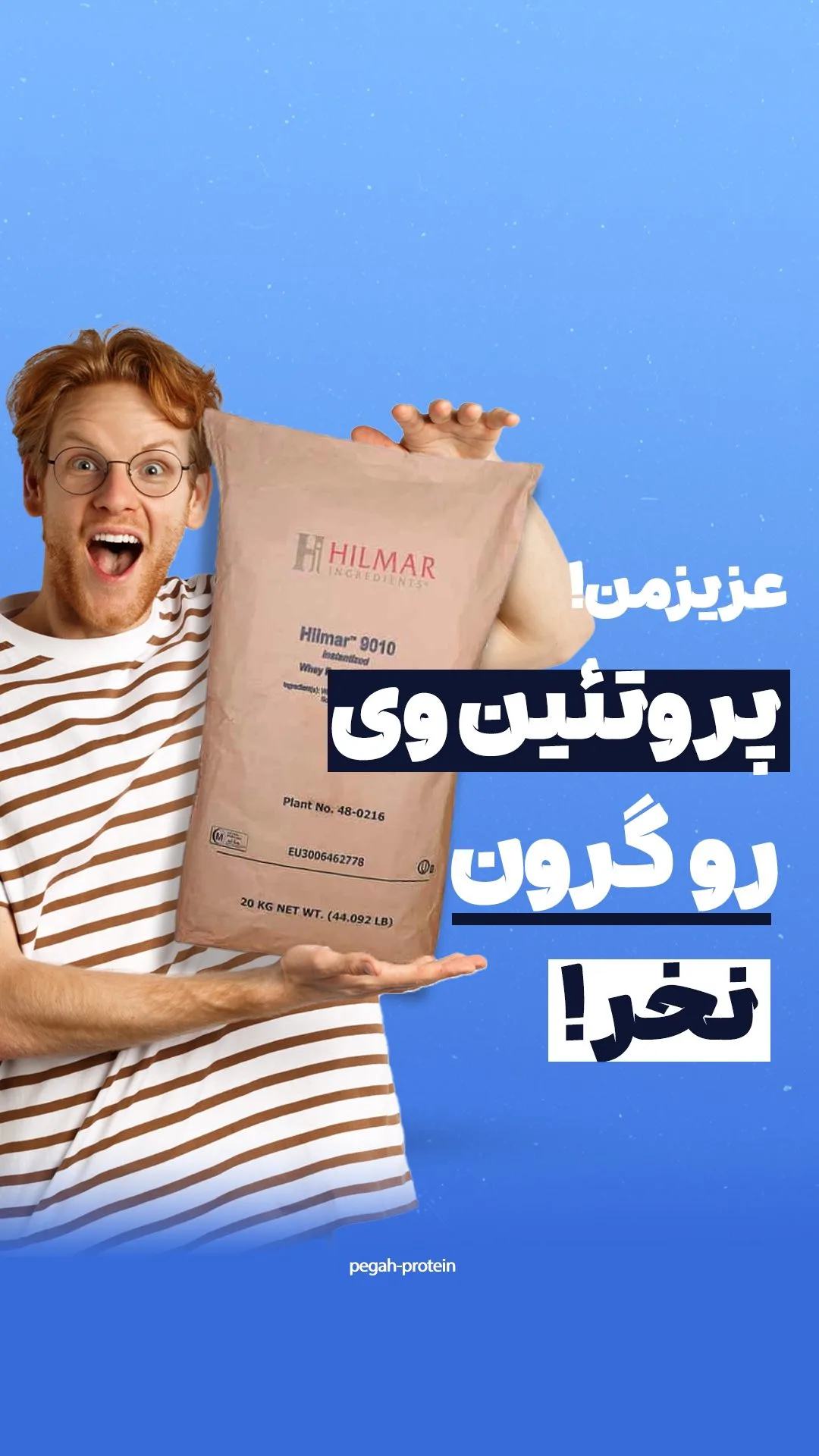 پروتئین وی هیلمار، رنگ قهوه‌ای، جنس کاغذ، کیسه بزرگ