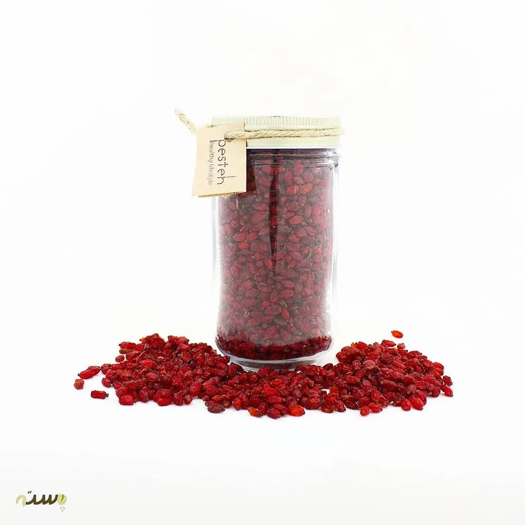 زرشک پفکی شیشه متوسط، رنگ قرمز، شیشه زرشک