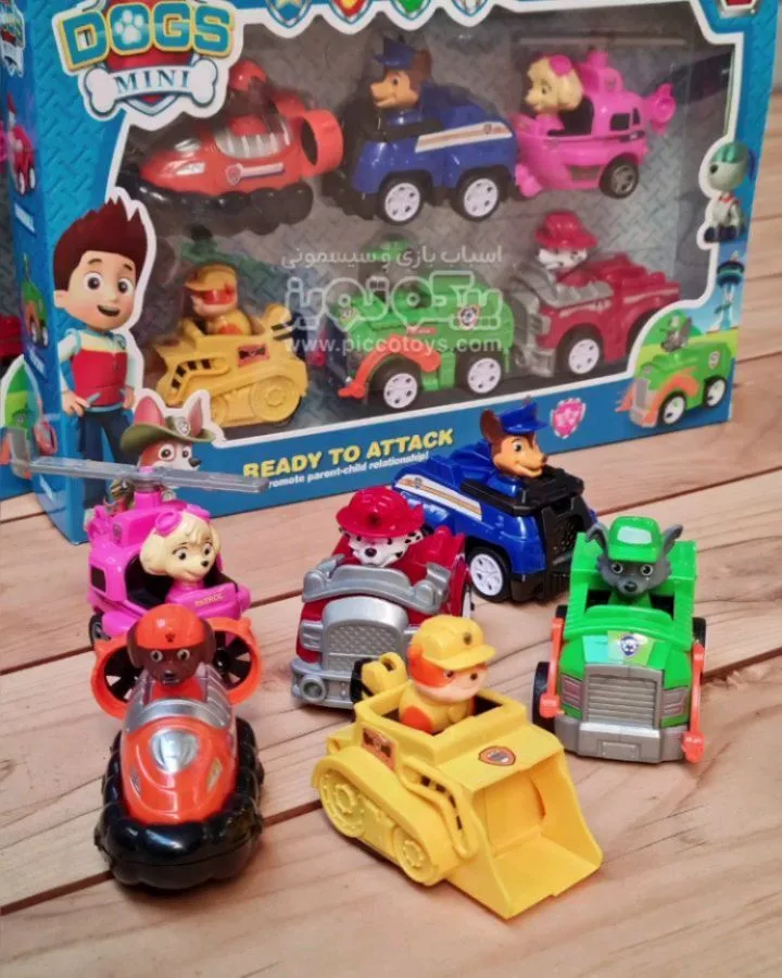 فیگور ۶ عددی سگ‌های نگهبان با ماشین Paw Patrol، رنگ رنگارنگ، جنس پلاستیک، ماشین‌های شخصیت کارتونی