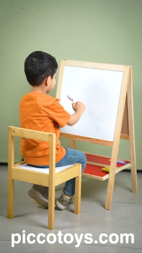 تخته نقاشی چوبی دو طرفه مگنتی، رنگ سفید و قهوهای، جنس پلاستیک، تخته نقاشی پایهدار