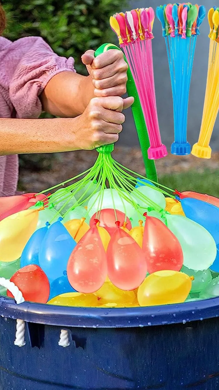 بادکنک آبی بالن بلانزا بسته ۱۱۱ عددی Balloon Bonanza، رنگ سبز، صورتی و زرد، جنس پلاستیک و لاستیک، پرتاب کننده بادکنک