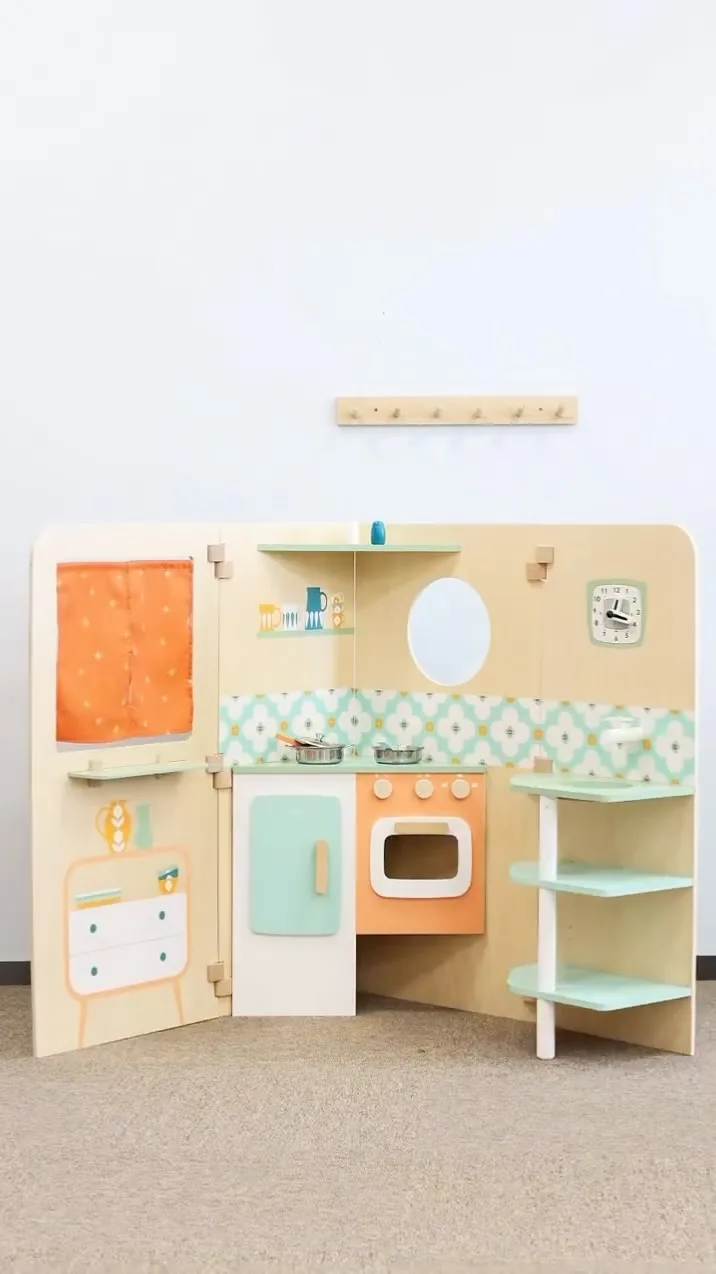 خانه چوبی کلاسیک ورلد My Little Home، رنگ کرم، سبز و نارنجی، ست آشپزخانه