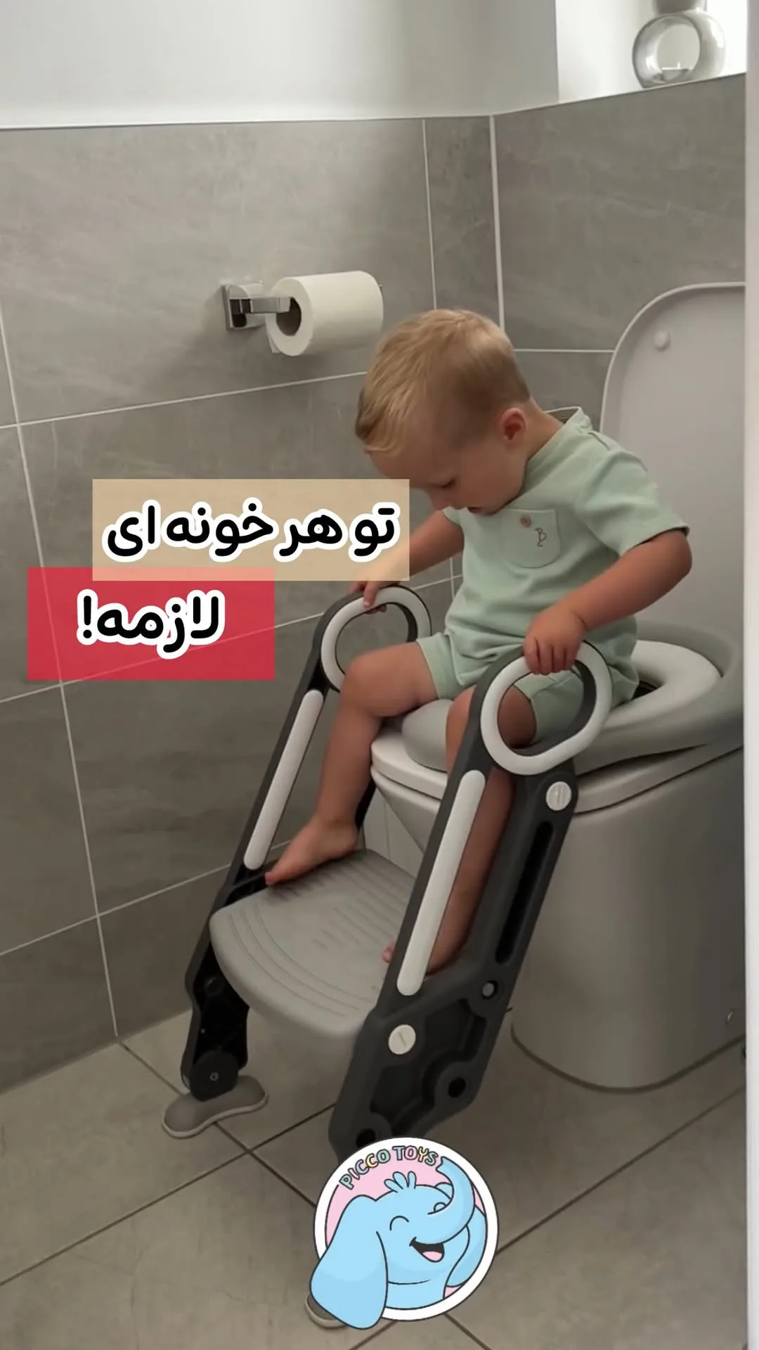 تبدیل توالت فرنگی پله‌دار FLIPPY SF025 چیپولینو، رنگ خاکستری، سفید و سبز، جنس پلاستیک، پله‌دار دسته‌دار