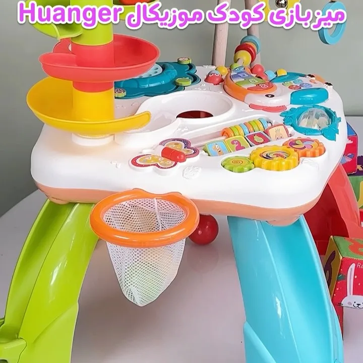 میز بازی کودک ۶ کاره هانگر، رنگ سفید، قرمز، سبز و آبی، جنس پلاستیک، میز چندمنظوره