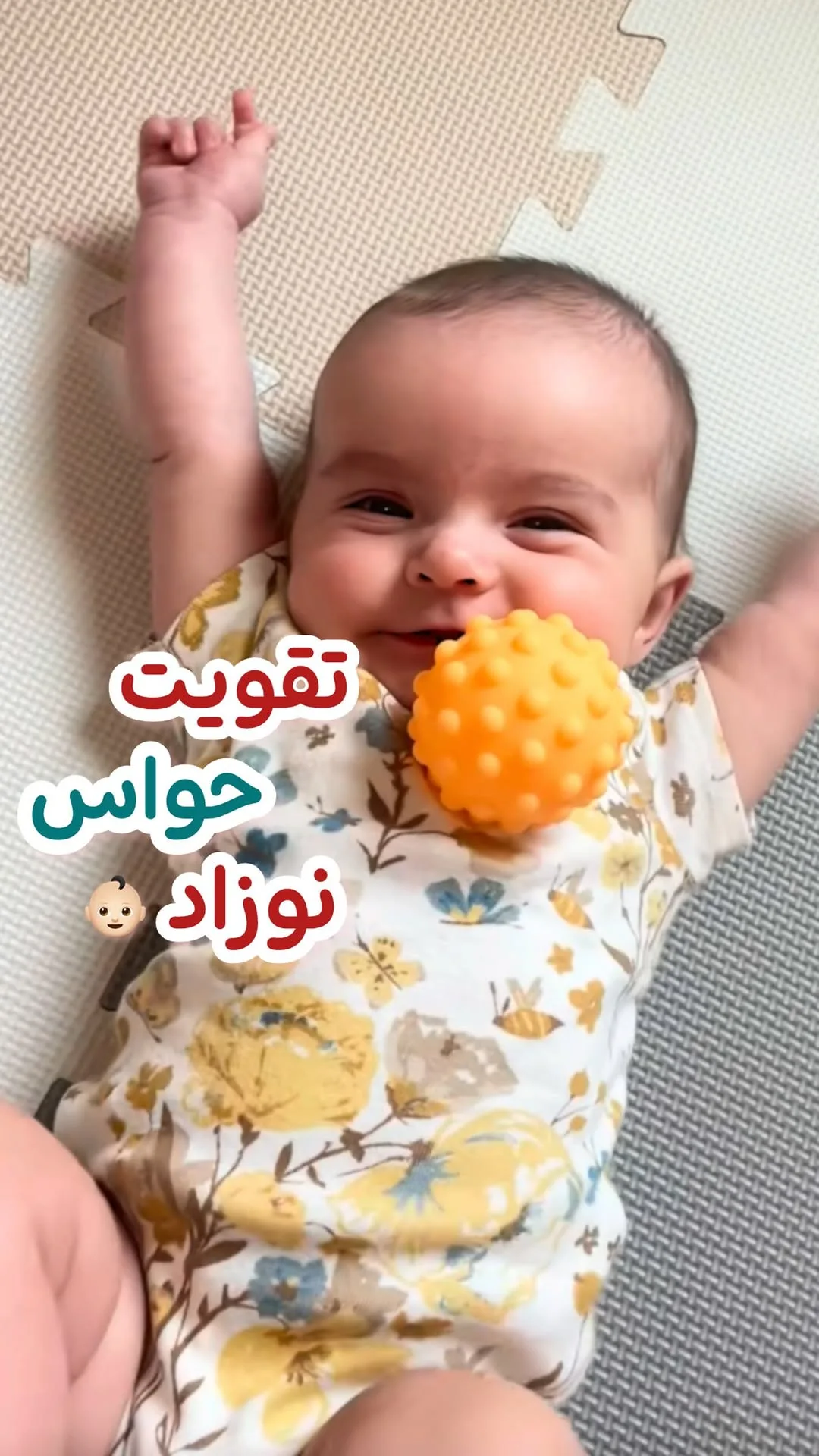 توپ حسی نوزاد ۶ عددی، رنگ نارنجی، جنس پلاستیک، طرح خالدار، توپ جغجغهای پلاستیکی