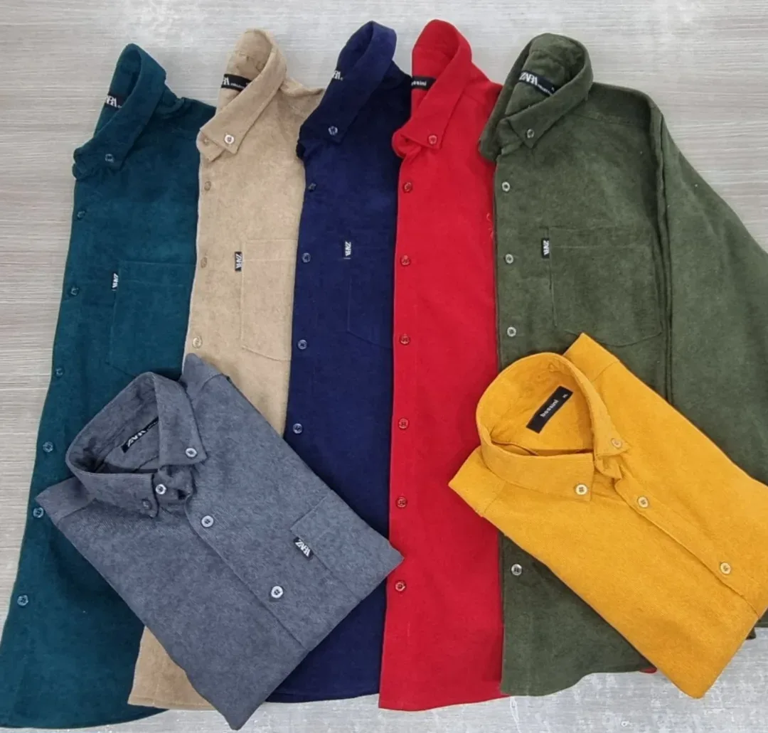 پیراهن مخمل کبریتی مردانه کد 1080، رنگ سبز، کرم، سرمهای، قرمز و زرد، مردانه آستینبلند یقه مردانه