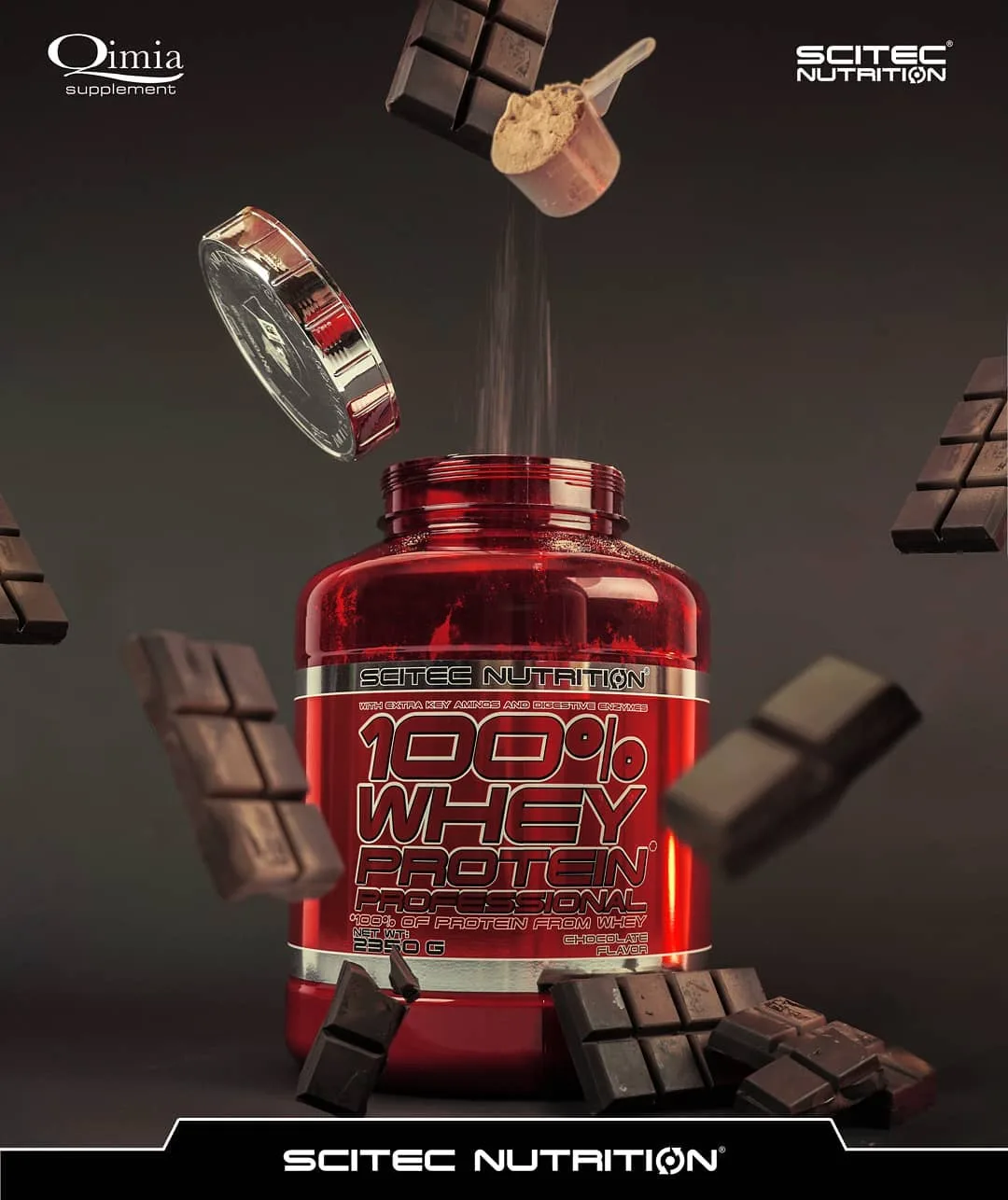 پودر پروتئین وی ۱۰۰٪ Scitec Nutrition، رنگ قرمز، جنس پلاستیک، ظرف پلاستیکی