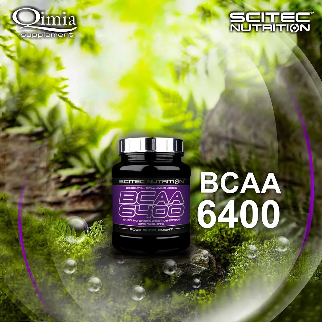 مکمل BCAA 6400، رنگ مشکی و بنفش، جنس پلاستیک، استوانه‌ای درب‌دار