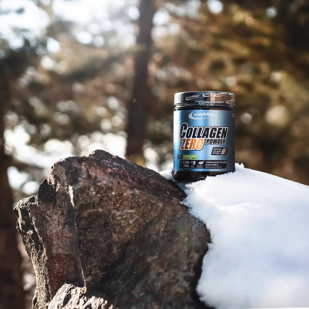 پودر کلاژن Collagen Zero IronMaxx، رنگ مشکی و آبی، جنس پلاستیک، ظرف پودر