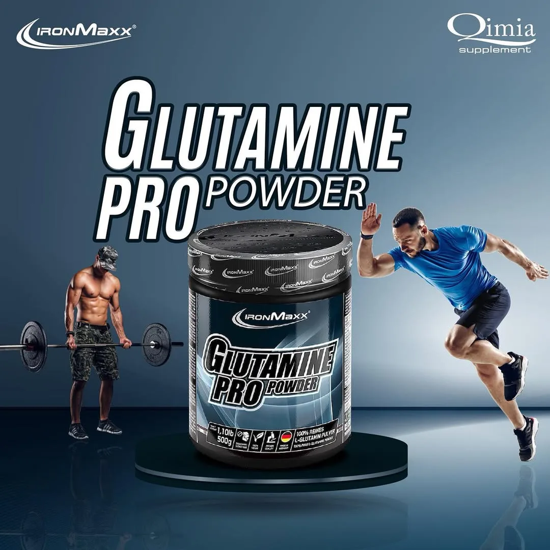 پودر گلوتامین پرو Ironmaxx، رنگ مشکی، جنس پلاستیک، ظرف پودر