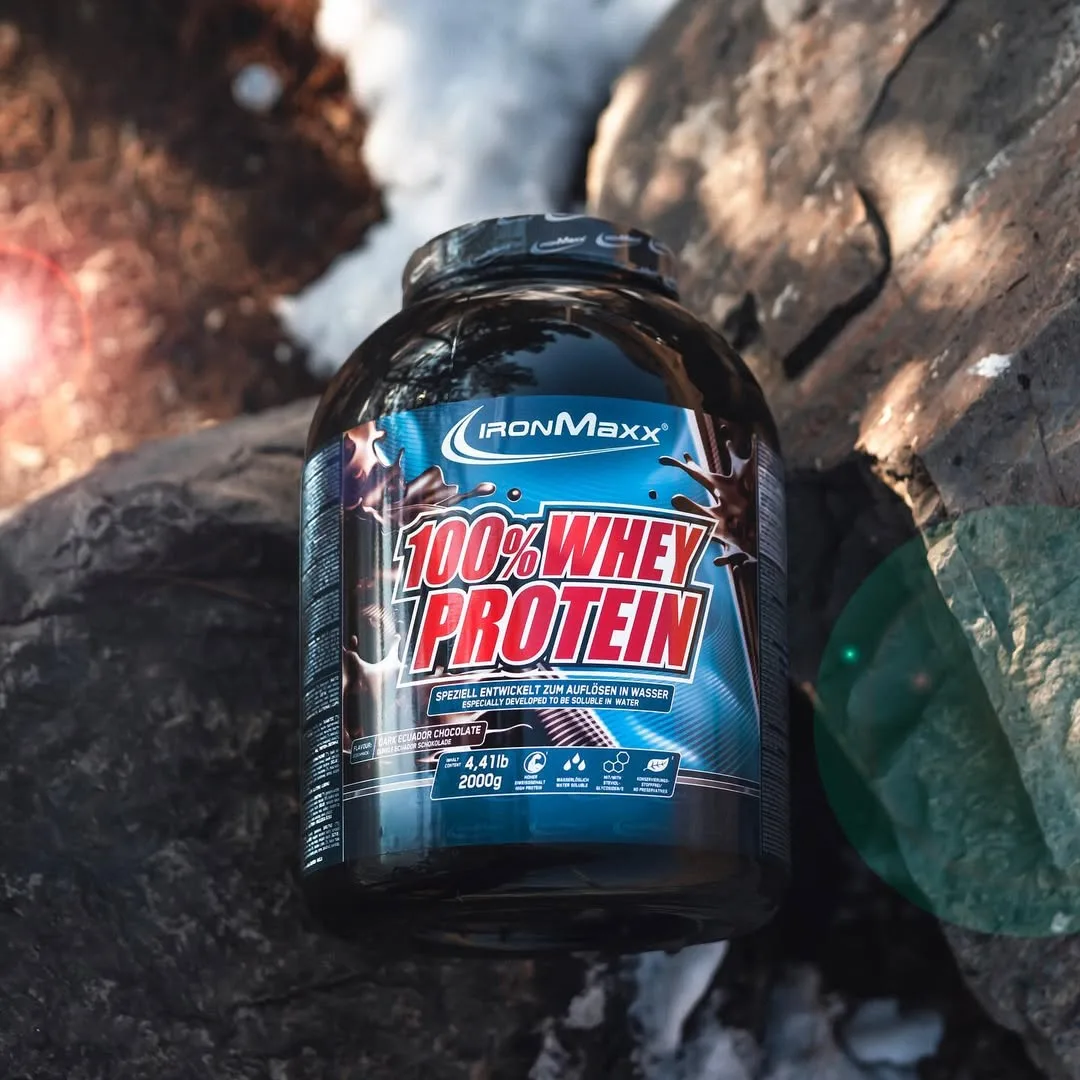 پروتئین وی Whey 100% IronMaxx، رنگ مشکی و آبی، جنس پلاستیک، ظرف پودر