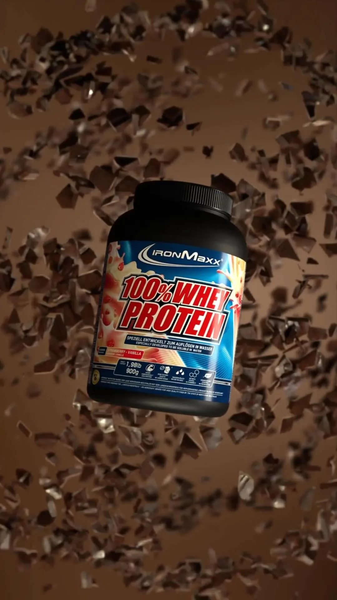 پروتئین وی Whey 100% IronMaxx، رنگ آبی و مشکی، جنس پلاستیک، ظرف پلاستیکی
