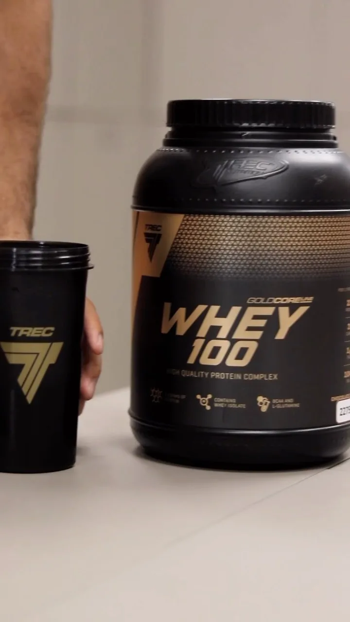 پروتئین وی Whey 100 Trec، رنگ سیاه و طلایی، جنس پلاستیک، قوطی مکمل