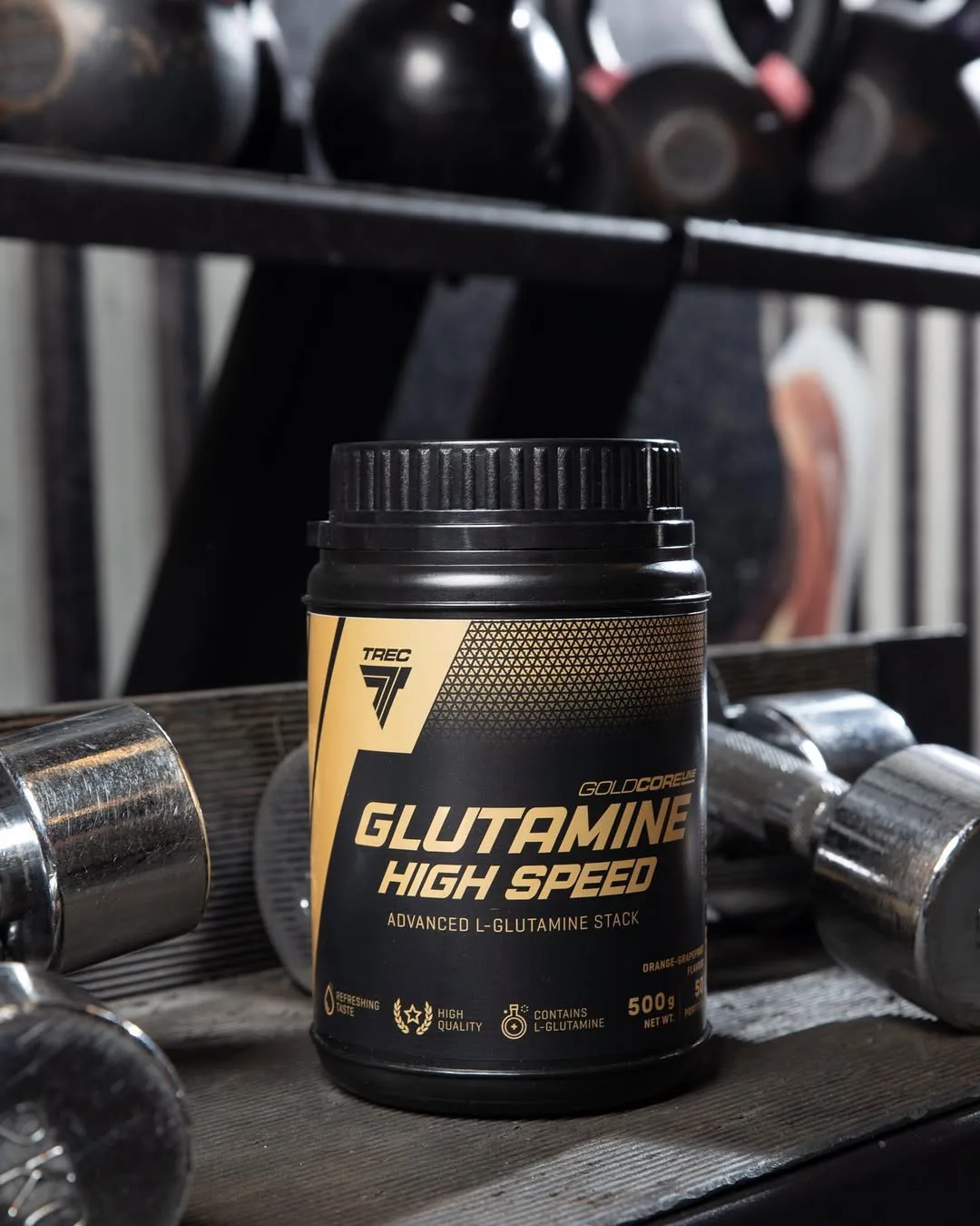 گلوتامین Glutamine High Speed Trec، رنگ سیاه و طلایی، جنس پلاستیک، قوطی مکمل